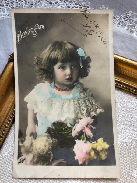 画像1: Postcard　お花と女の子　フランス1905年 (1)
