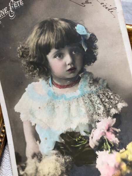 画像2: Postcard お花と女の子 フランス1905年 (2)