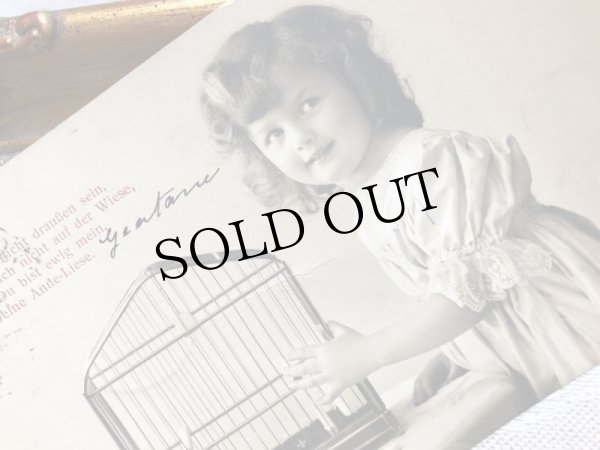 画像2: Postcard　鳥かごと女の子　ドイツ1910年 (2)