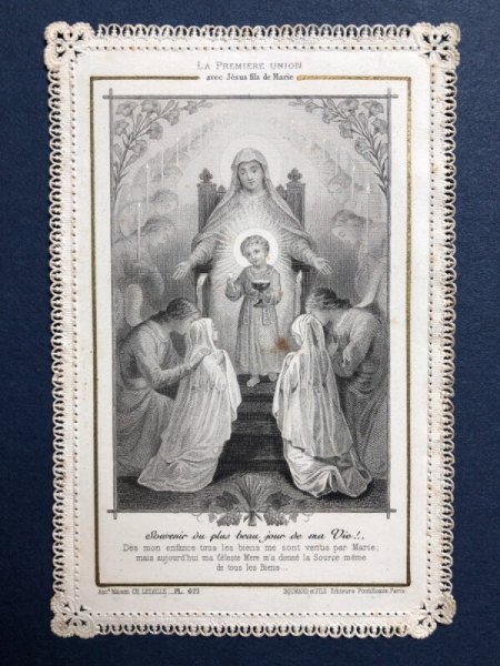 画像1: Canivet 　カニヴェ　初聖体の少女たちを祝福する聖母子　ホーリーカード　フランス (1)