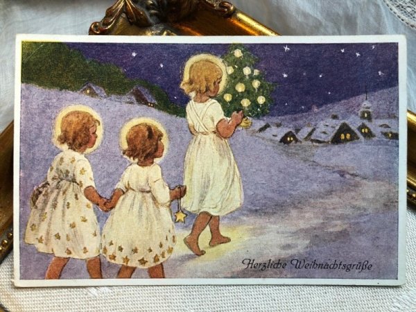 画像1: Postcard 　クリスマス　ツリーと女の子（天使）　1920年 (1)