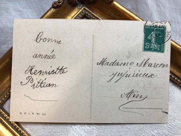 画像3: Postcard　飛行船に乗る犬と子どもたち　ブルドッグ　キノコ　馬蹄　四つ葉　ヤドリギフランス1910年 (3)