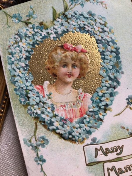 画像2: ▼SALE 500▼ Postcard  忘れな草のお花のリースと女の子 (2)