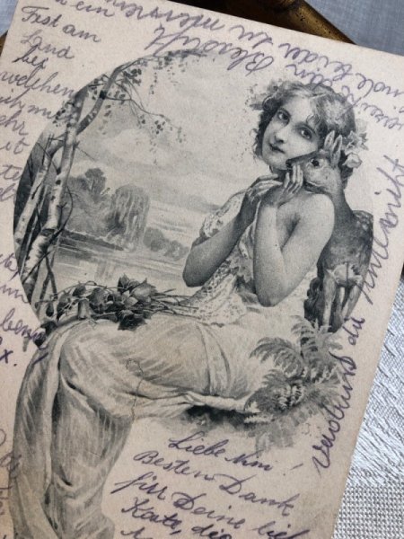 画像3: ▼SALE 500▼ Postcard  小鹿と女性 ウィーン趣味風 (3)