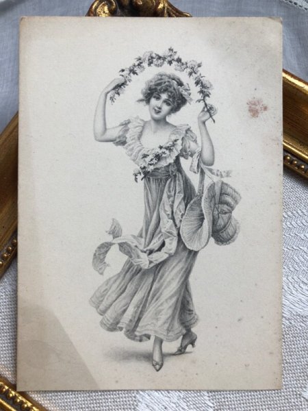 画像1: ▼SALE 500▼ Postcard 　お花と女性　ウィーン趣味　M.M.VIENNE (1)