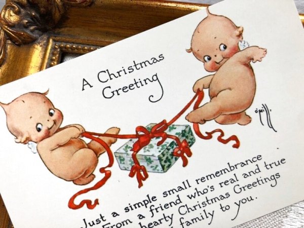 画像2: Postcard   クリスマスプレゼントとキューピーちゃん Rose O'Neil アメリカ1970年代 (未使用) (2)