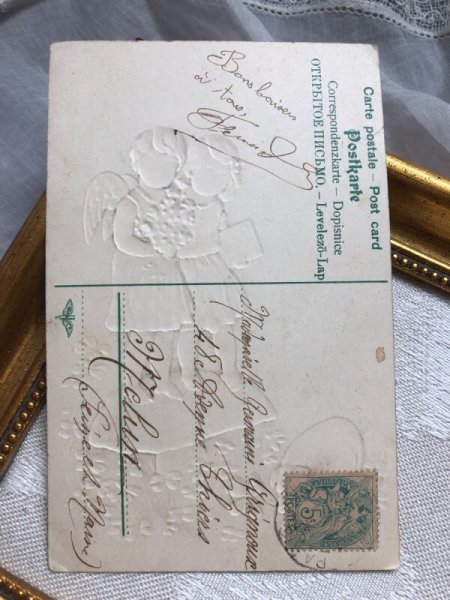 画像4: Postcard　キノコの上の天使たち　子豚　四つ葉クローバー　フランス (4)