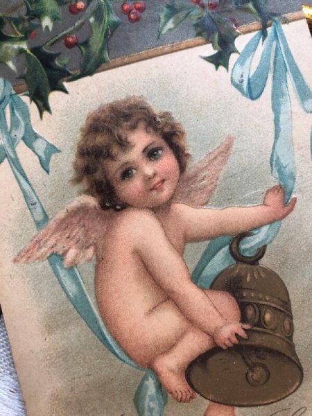 画像2: Postcard  クリスマスのベルと天使 F.Brundage ? アメリカ1910年 (2)