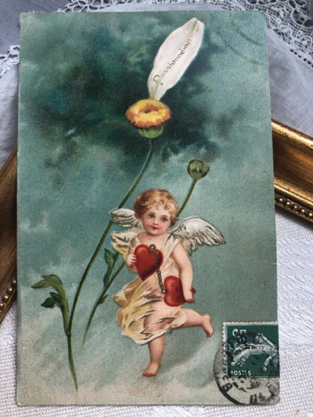 画像2: Postcard  お花占いの天使(妖精) Ellen Clapsaddle フランス1908年 (2)