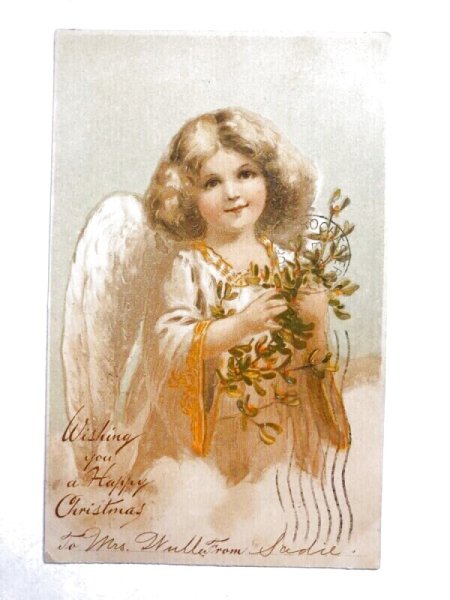 画像1: Postcard　クリスマス　ヤドリギを持つ天使　アメリカ1906年 (1)