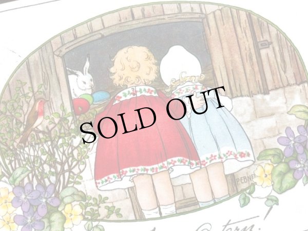 画像3: Postcard  イースター  ウサギ小屋をのぞき込む女の子　卵　Pauli Ebner 1931年 (3)