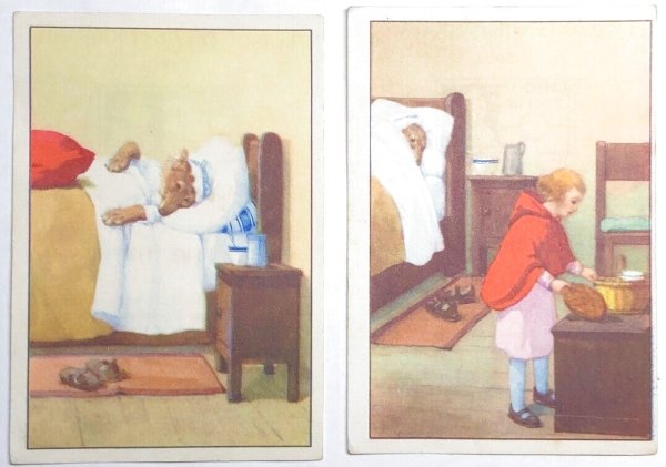 画像1: Vintage card  ビンテージカード2枚組　童話　赤ずきんちゃんとオオカミ　ベルギー　2枚組　Les contes de perrault 18 / 20 /   TINTIN CHEQUE (1)