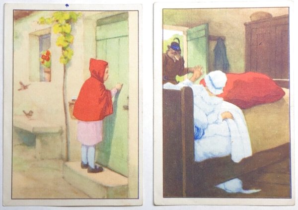 画像1: Vintage card  ビンテージカード2枚組　童話　赤ずきんちゃんとオオカミ　ベルギー　2枚組　Les contes de perrault 17 / 19 /   TINTIN CHEQUE (1)