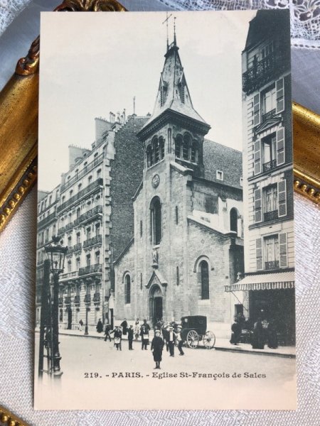 画像2: Postcard  アンティークポストカード パリ  Eglise St Francois de Sales 教会の前の子供たち(未使用) (2)