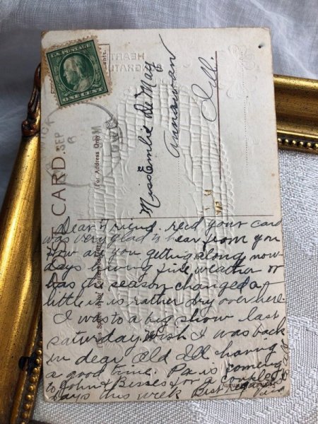 画像6: Postcard　アンティークポストカード　スパニエル犬とキノコと手紙を持つ女の子　 (6)