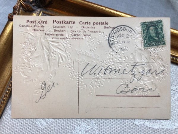 画像5: Postcard   アンティークポストカード ハートのリースと天使たち アメリカ1908年 (5)