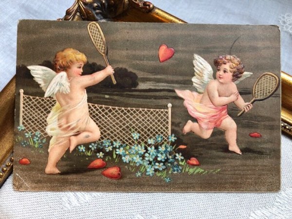 画像2: Postcard   テニスをする愛の天使 キューピッド  Ellen Clapsaddle フランス1906年 (2)