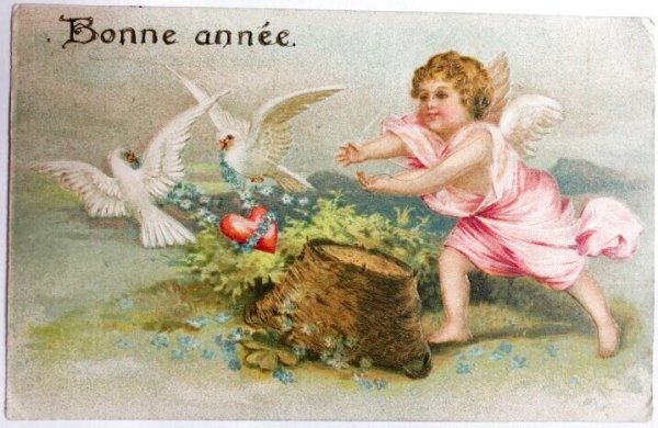 画像1: Postcard  　アンティークポストカード　バレンタイン　ハートを追う愛の天使　キューピッド  Ellen Clapsaddle　フランス (1)