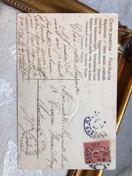 画像4: Postcard   アンティークポストカード ツバメと忘れな草のお花を運ぶ天使  Ellen Clapsaddle フランス1907年 (4)