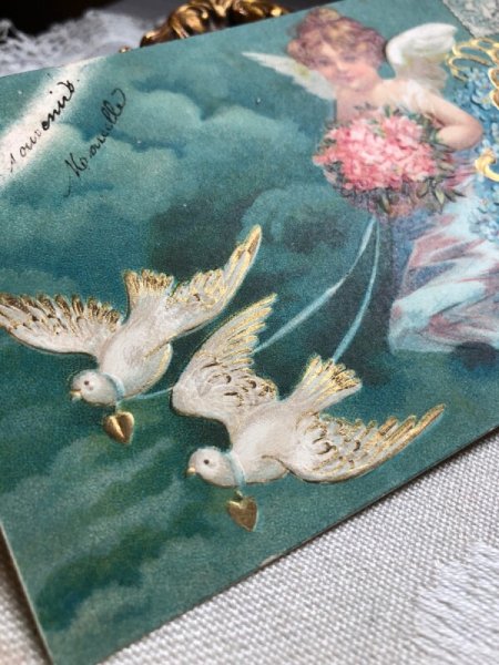 画像5: Postcard    鳩車に乗る天使   Ellen Clapsaddle フランス (5)