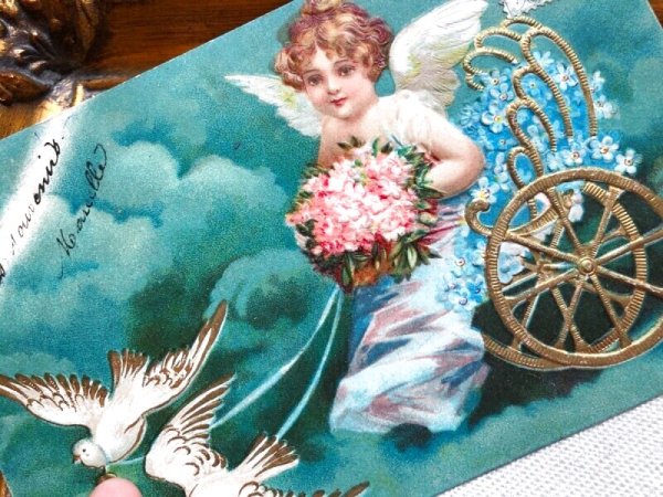 画像3: Postcard    鳩車に乗る天使   Ellen Clapsaddle フランス (3)