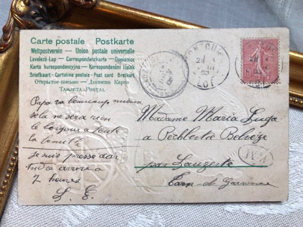 画像4: Postcard   アンティークポストカード 鳩車で忘れな草のお花を運ぶ天使  Ellen Clapsaddle フランス1908年 (4)