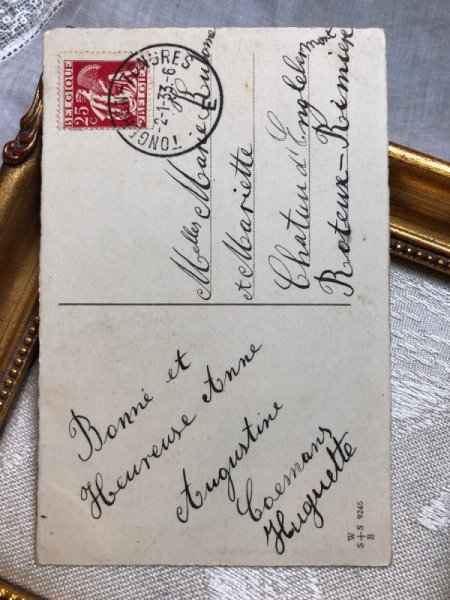 画像3: Postcard アンティークポストカード キノコを持ち金貨を集める子供 ベルギー1933年 (3)