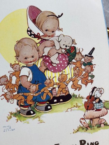 画像3: Postcard 　アンティークポストカード　妖精ブーブーたちとダンスをする子どもたち　キノコ　ネズミ　　Mable Lucie Attwell　（未使用） (3)