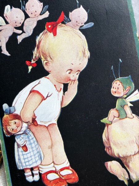 画像3: Postcard 　アンティークポストカード　空を飛びたい女の子と妖精ブーブー　キノコ　Mable Lucie Attwell　イギリス1926年 (3)