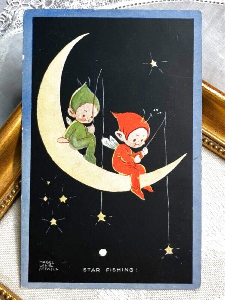 画像2: Postcard 　アンティークポストカード　Star Fishing  星を釣る妖精ブーブー　Mable Lucie Attwell　（未使用） (2)
