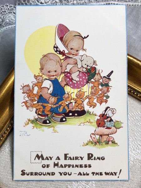 画像2: Postcard 　アンティークポストカード　妖精ブーブーたちとダンスをする子どもたち　キノコ　ネズミ　　Mable Lucie Attwell　（未使用） (2)