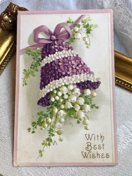 画像2: Postcard  アンティークポストカード スズランとスミレのお花のベル (2)