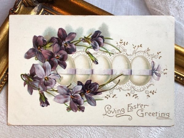画像2: Postcard  アンティークポストカード　イースター　スミレのお花と卵 (2)