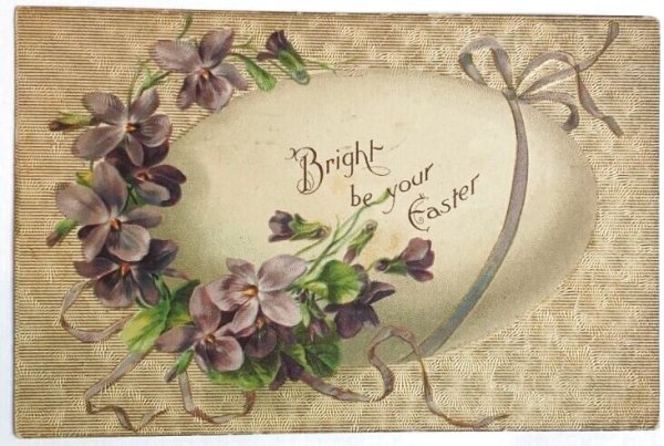 画像1: Postcard  アンティークポストカード　イースター　スミレのお花と卵　1909年 (1)