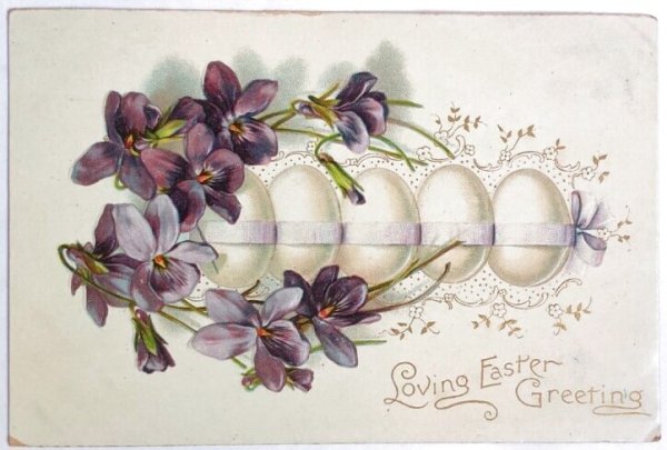 画像1: Postcard  アンティークポストカード　イースター　スミレのお花と卵 (1)