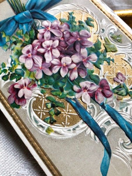 画像3: Postcard  アンティークポストカード スミレのお花と青のリボン (3)
