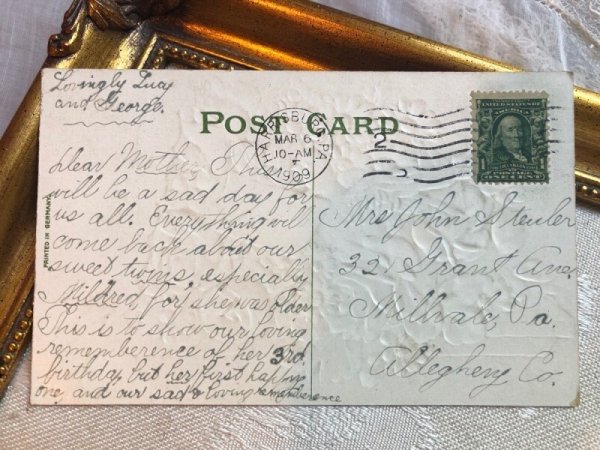 画像4: Postcard  アンティークポストカード お花と伝書鳩 デイジー 薔薇 アメリカ1909年 (4)