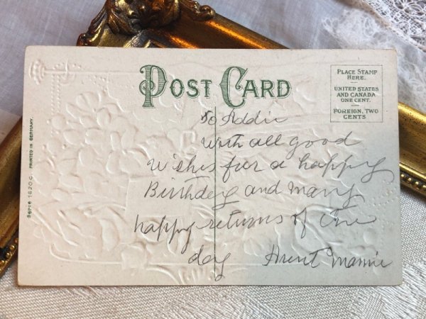 画像4: Postcard 　アンティークポストカード　お花と伝書鳩　スミレ　薔薇 (4)