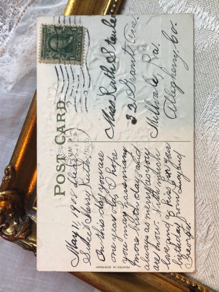 画像4: Postcard 　アンティークポストカード　お花と伝書鳩　デイジー　薔薇　アメリカ1908年 (4)