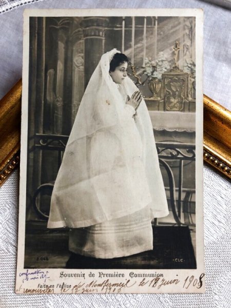 画像2: Postcard アンティークポストカード 初聖体の女の子 フランス 1909年 (2)