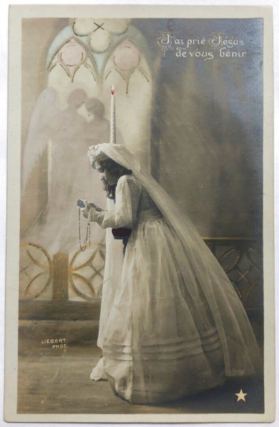 画像1: Postcard　アンティークポストカード　初聖体の女の子　フランス (1)