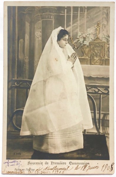 画像1: Postcard　アンティークポストカード　初聖体の女の子　フランス　1909年 (1)