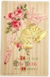 画像1: Postcard 　アンティークポストカード　薔薇のお花とベル　アメリカ1918年 (1)
