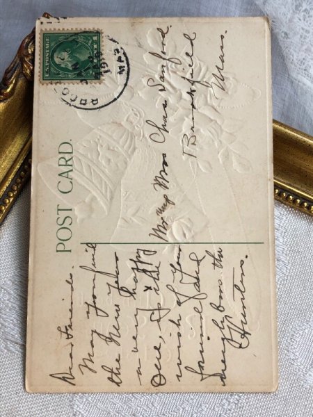 画像4: Postcard 　アンティークポストカード　薔薇のお花とベル　アメリカ1918年 (4)