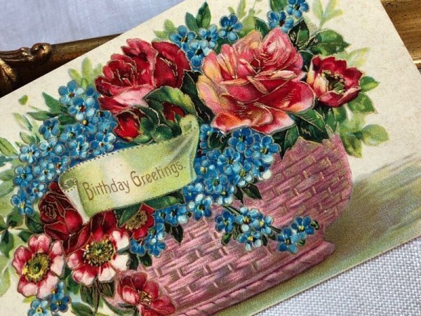 画像3: Postcard 　アンティークポストカード　薔薇と忘れな草のお花 (3)