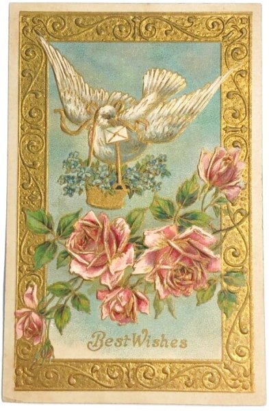 画像1: Postcard 　アンティークポストカード　薔薇のお花と伝書鳩 (1)