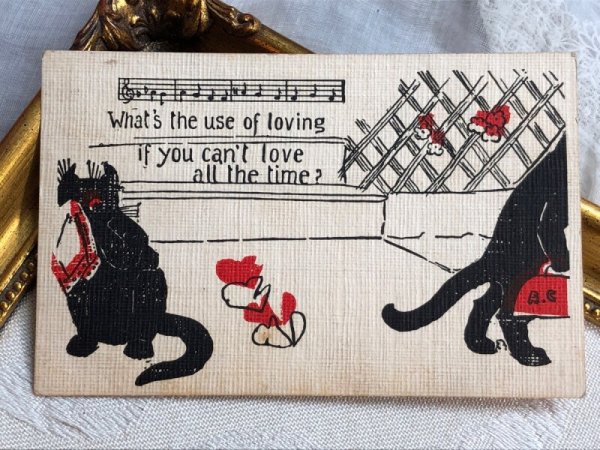 画像2: Postcard   アンティークポストカード 別れる黒猫  (2)