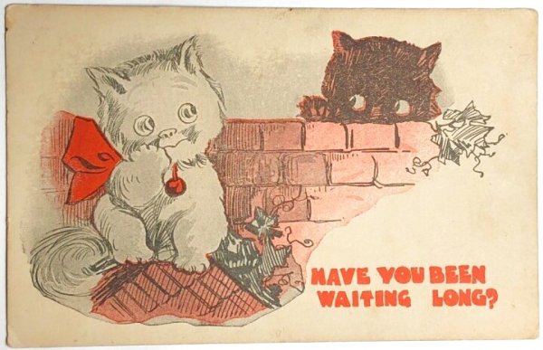 画像1: Postcard  　アンティークポストカード　待った？　恋をする猫たち (1)