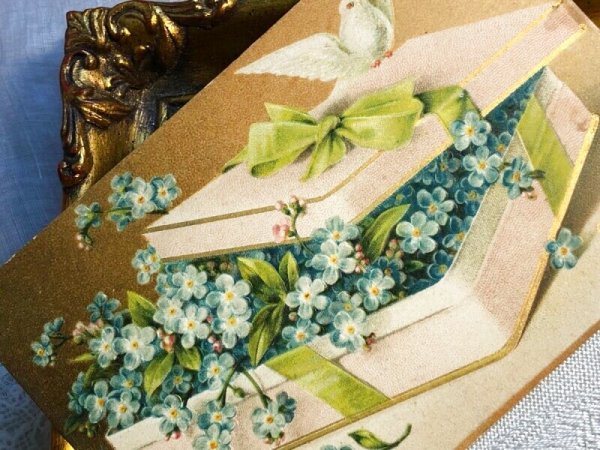 画像3: Postcard  　アンティークポストカード　忘れな草のお花の箱　伝書鳩　（未使用） (3)
