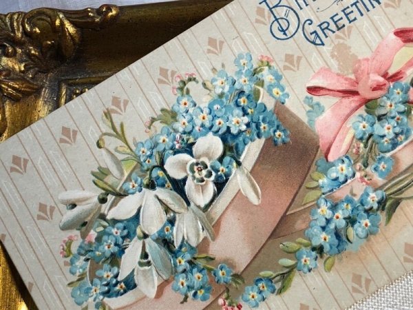 画像3: Postcard  アンティークポストカード 忘れな草とスノードロップのお花 (未使用) (3)